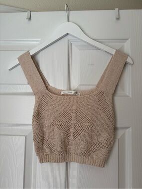 Altar'd State Beige Openwork Knit Cropped Tank